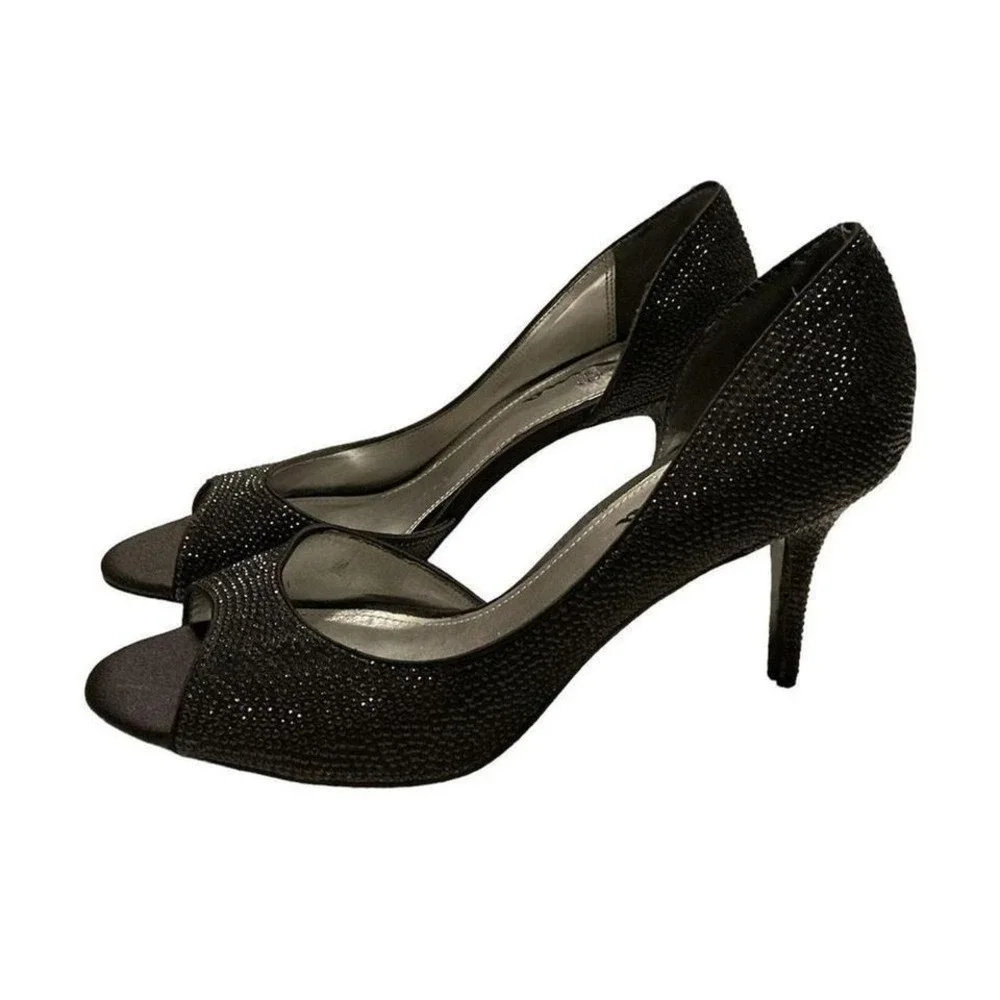 Touch of NINA BLACK SATIN CRYSTAL HEEL EVENING PUMP SIZE 9‎